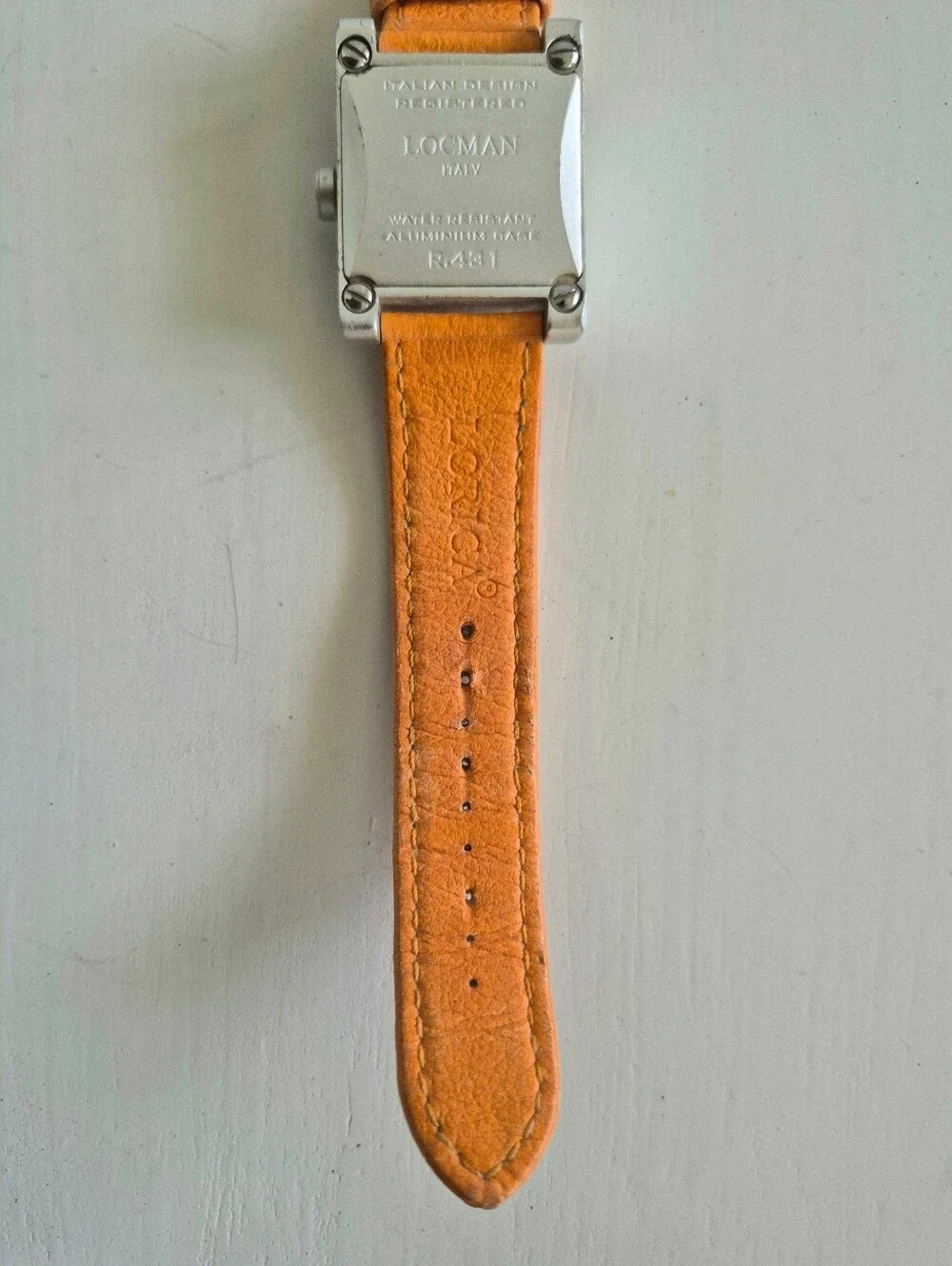 Locman Italy R431 Quadrato Sport Watch Square Black Dial Orange Leather Strap
